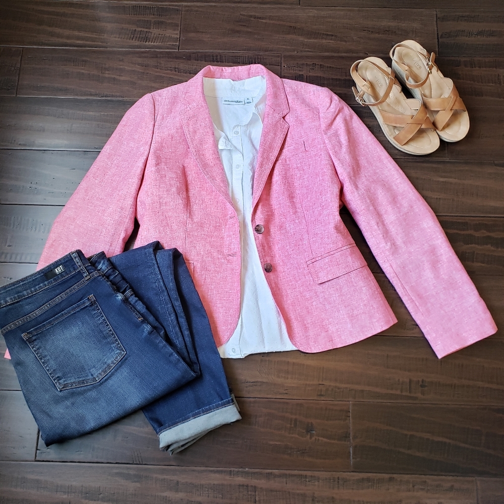 J Crew Pink Linen Cotten Blend 2 Button Blazer 12